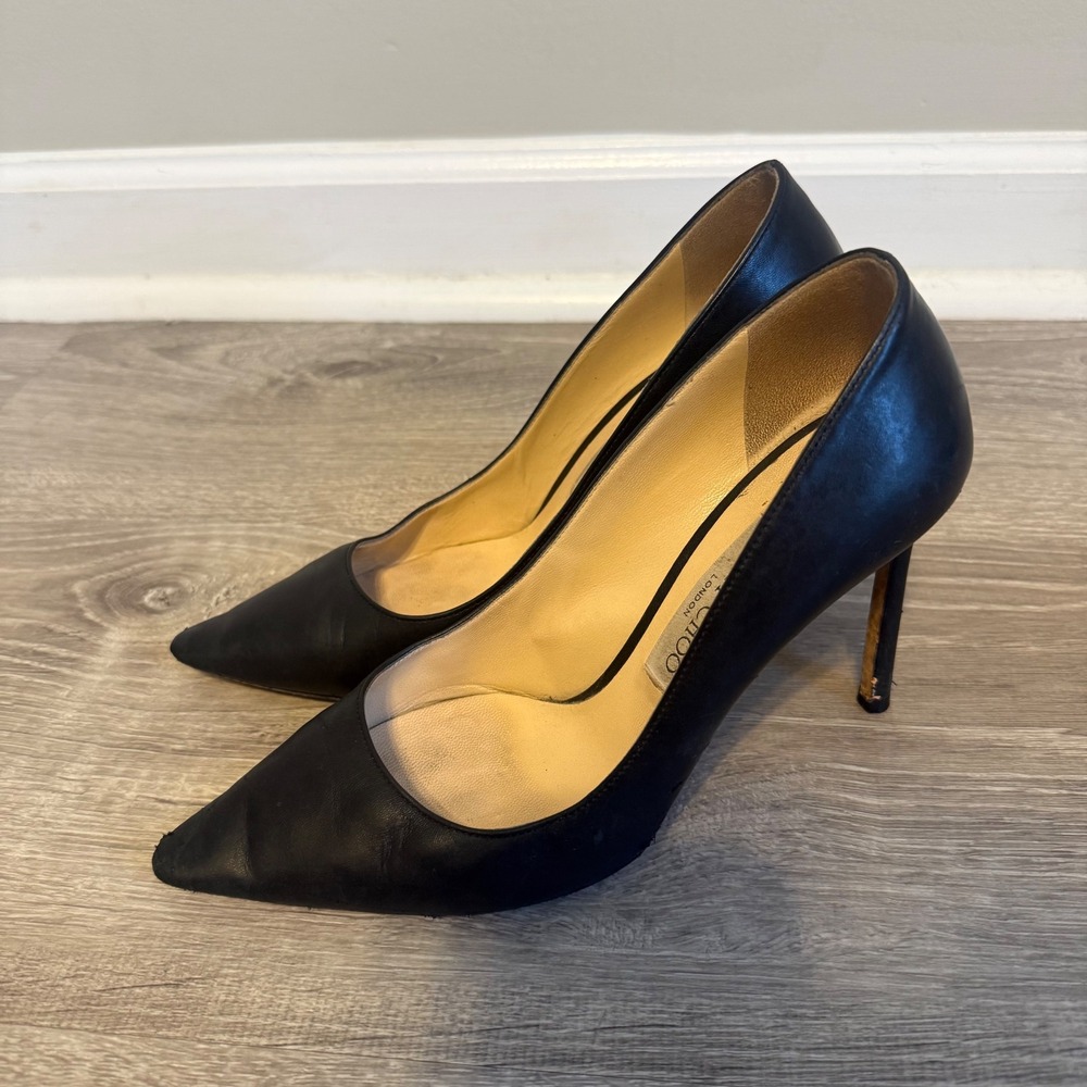 Jimmy Choo Black Leather Pointed Toe Stiletto Pumps Heels IT 38 US 8 - Picture 6 of 16